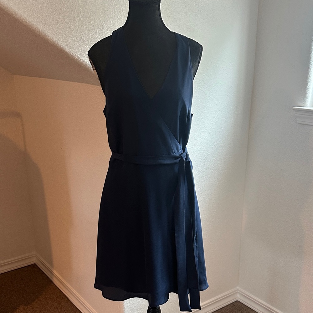 Lavender Brown Deep Blue Wrap Mini Dress